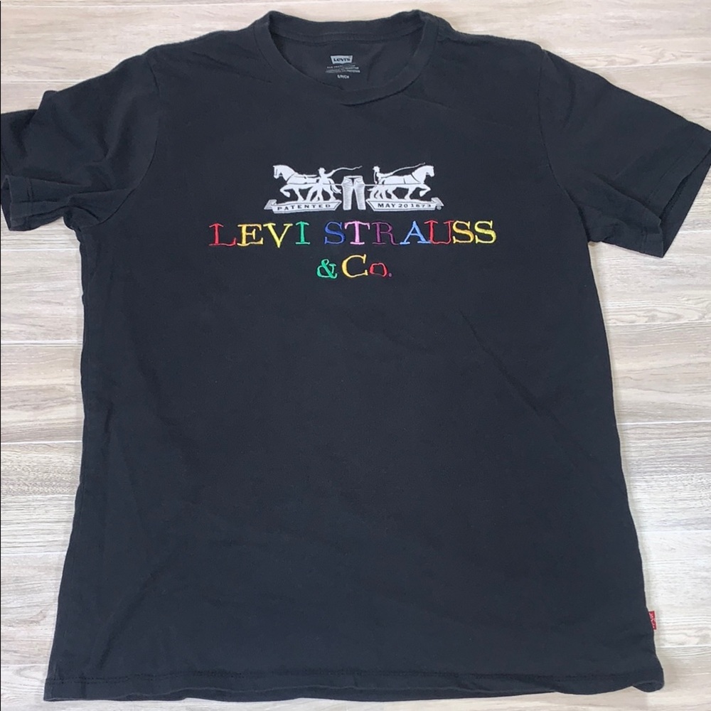 Levi Strauss Pride Black T-Shirt with Colorful Logo